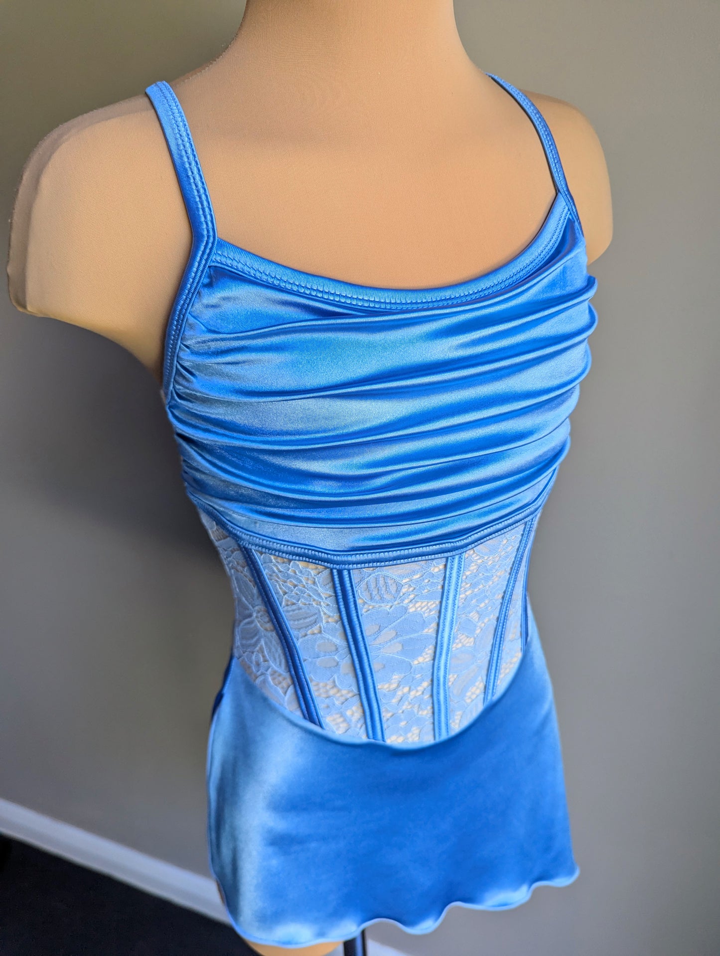 Angelina Base - Cornflower Blue Satin & Lace 