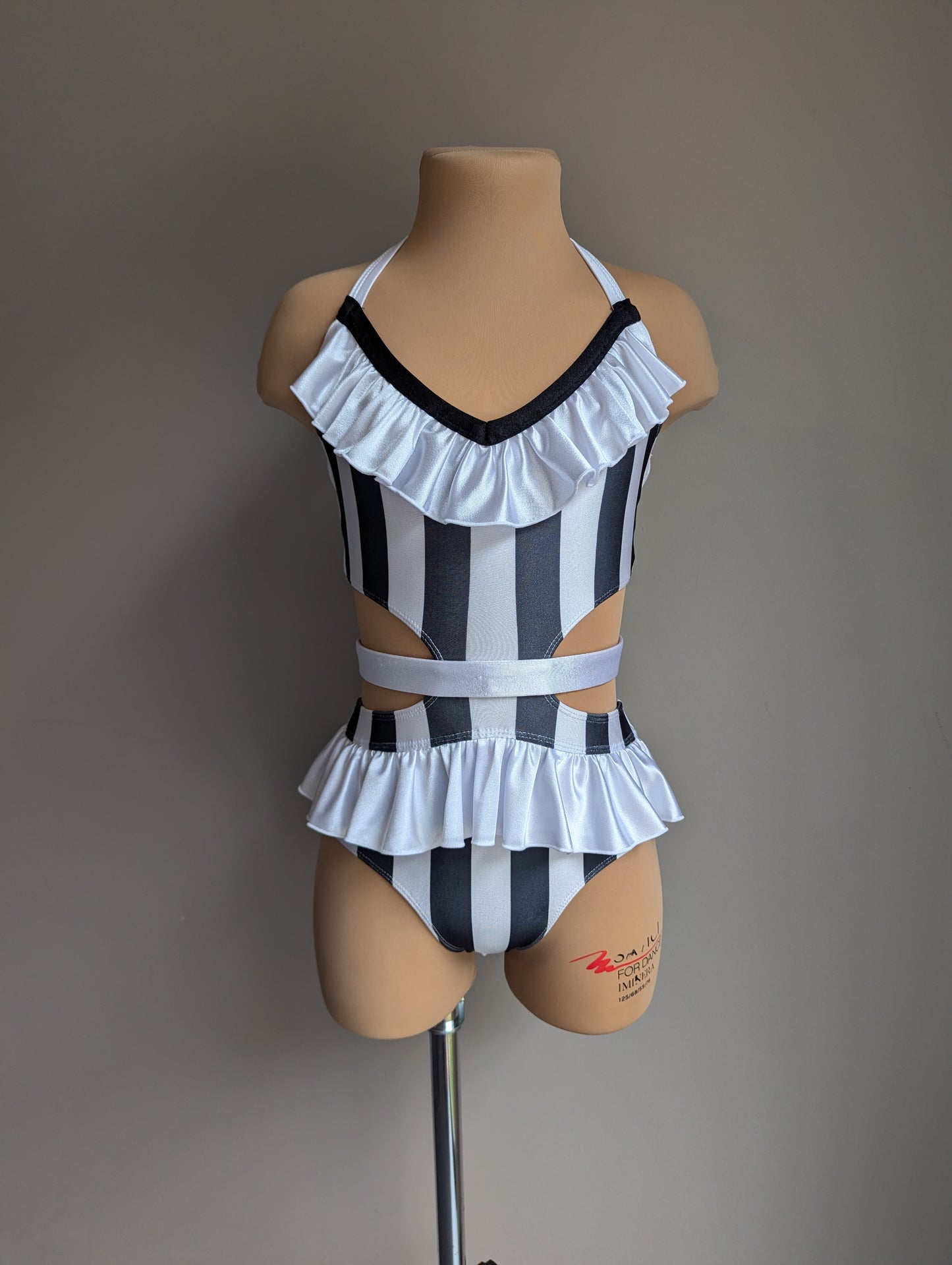 Midnight Masquerade Leo - Black & White Stripe Lycra