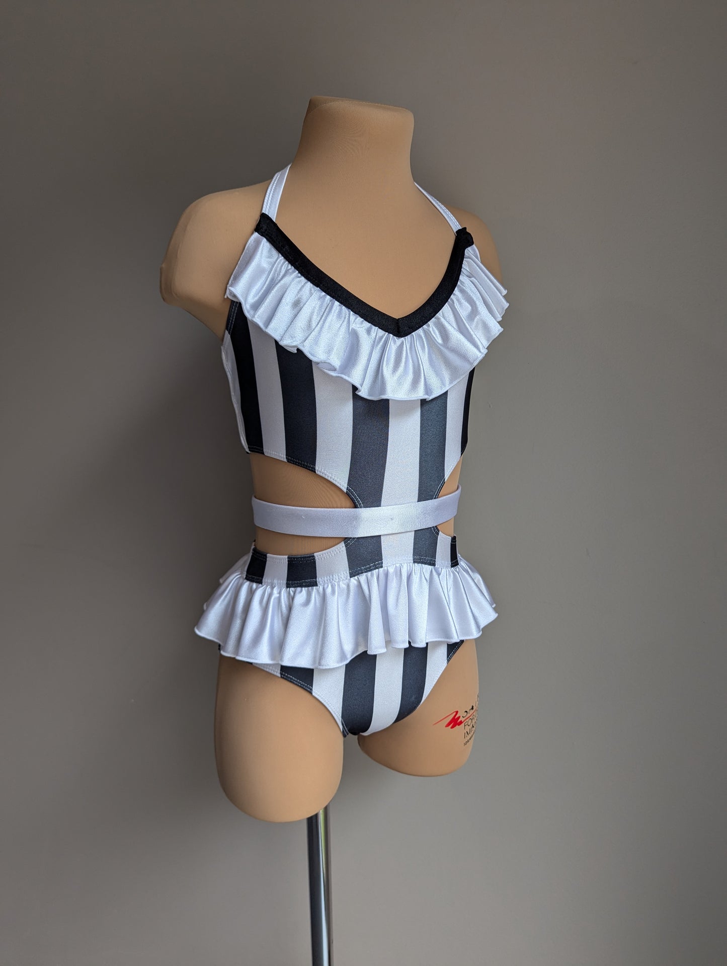Midnight Masquerade Leo - Black & White Stripe Lycra