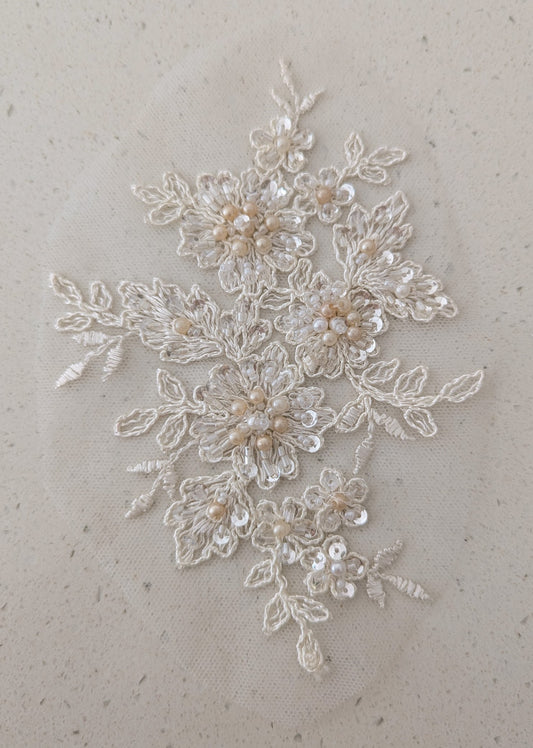 Lyra Beaded Lace Appliqué - Ivory 1 Colour 