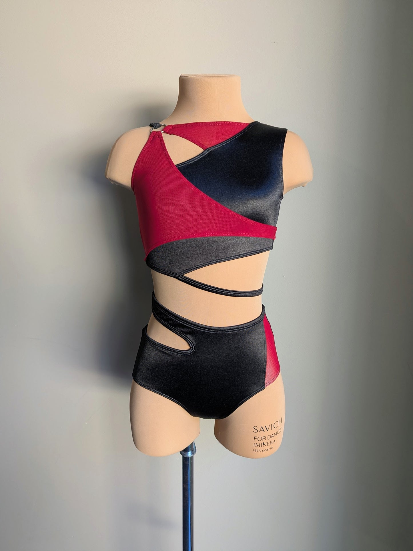 Untameable Set - Black Satin and Burgundy Mesh 