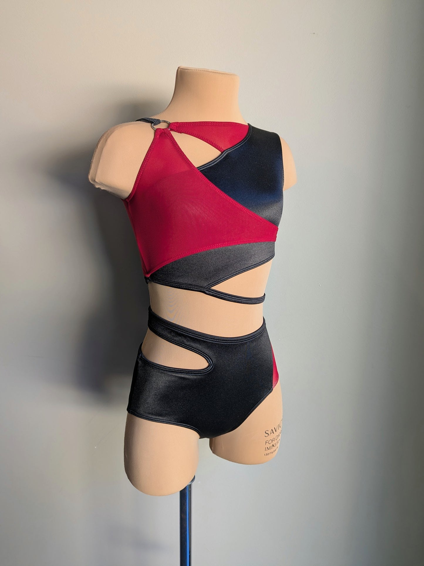Untameable Set - Black Satin and Burgundy Mesh 