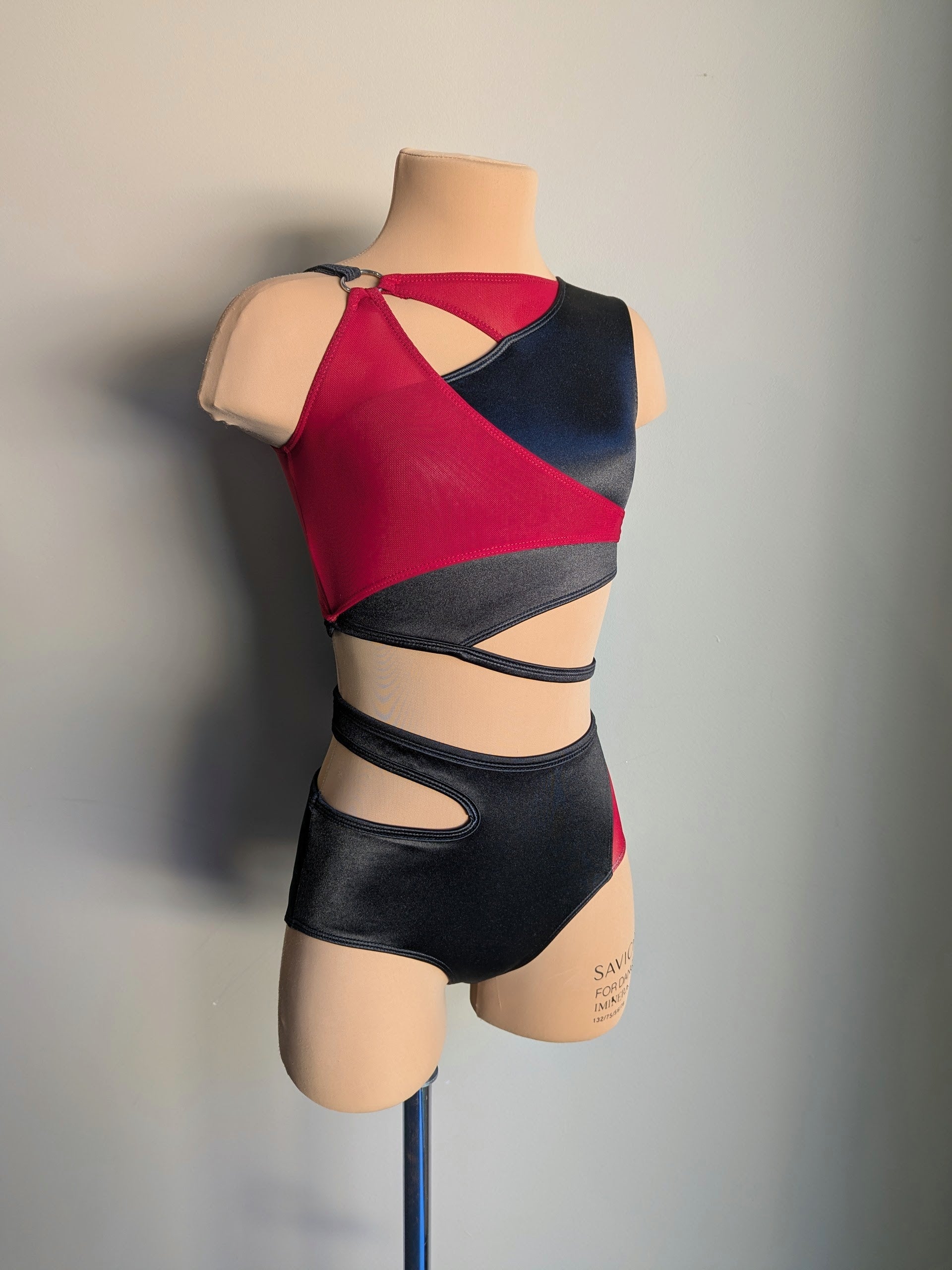 Untameable Set - Black Satin and Burgundy Mesh 