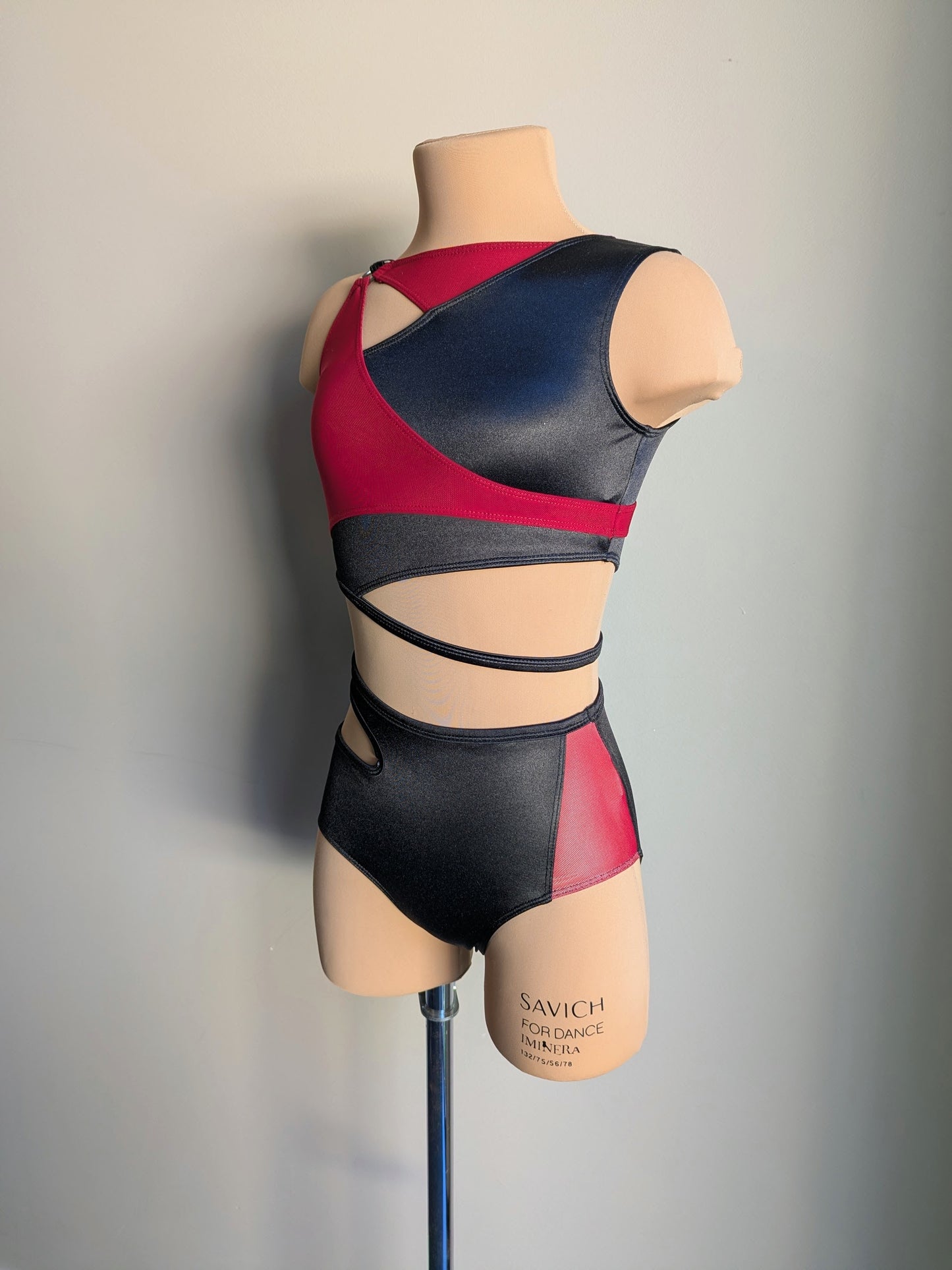 Untameable Set - Black Satin and Burgundy Mesh 