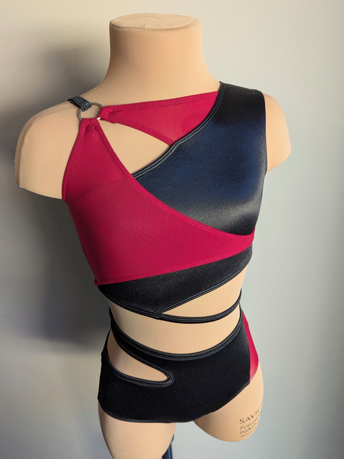 Untameable Set - Black Satin and Burgundy Mesh 