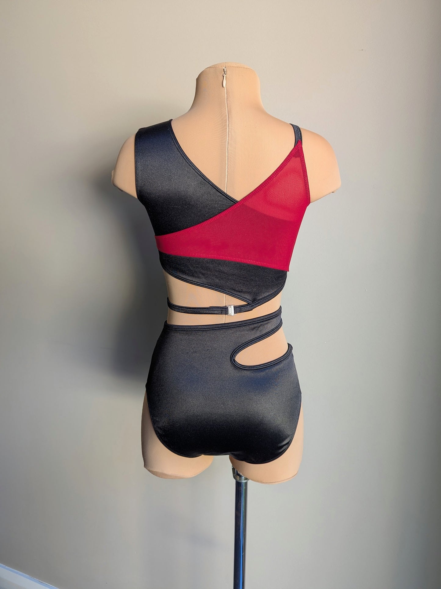 Untameable Set - Black Satin and Burgundy Mesh 