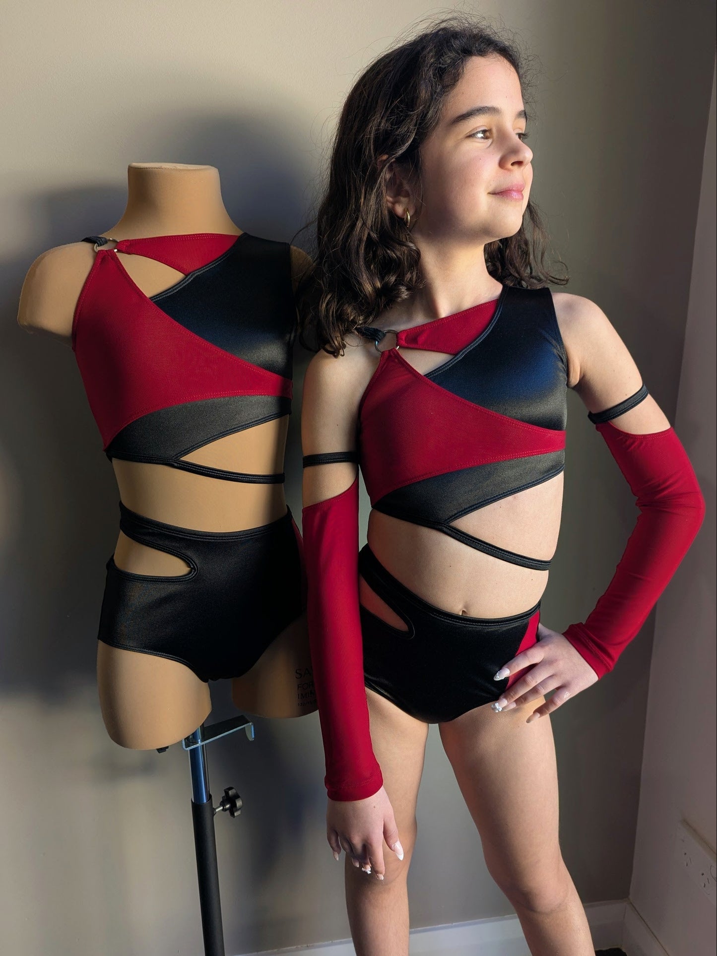 Untameable Set - Black Satin and Burgundy Mesh 