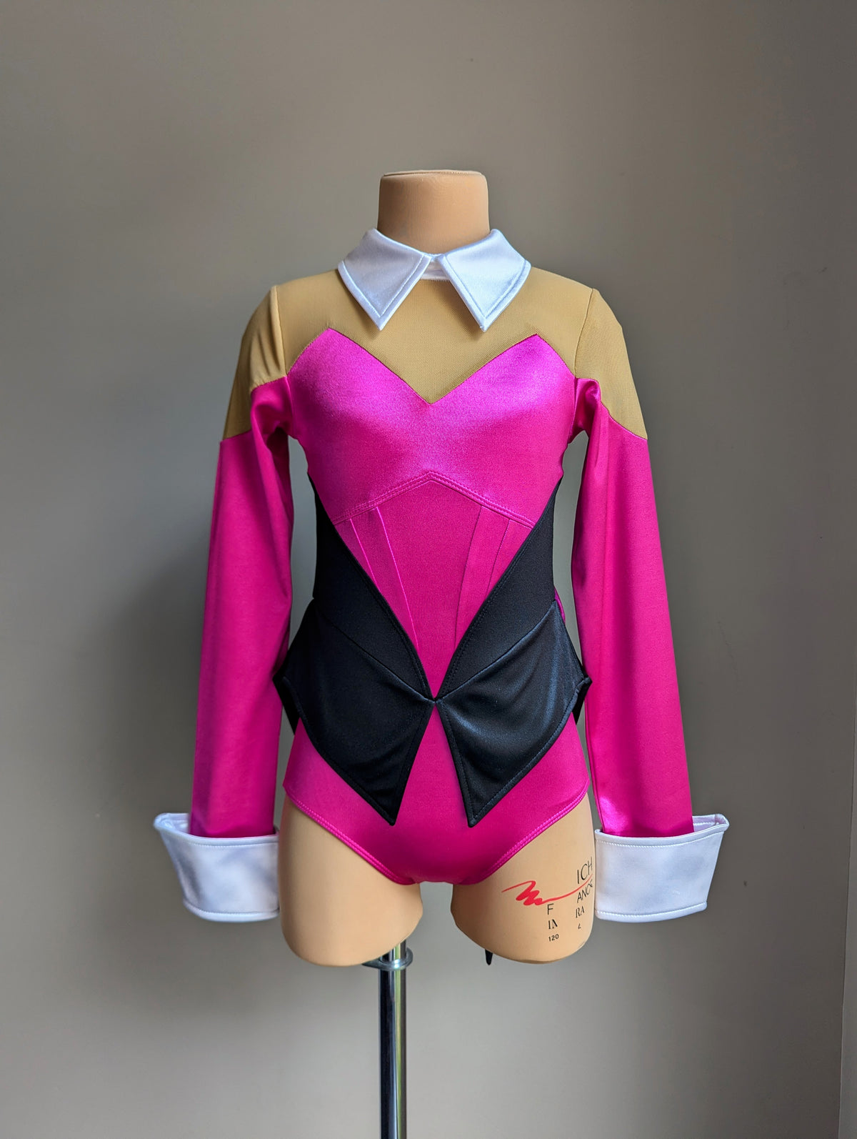 Showtime Tuxedo Leotard with Bow - Pink, Black & White Satin