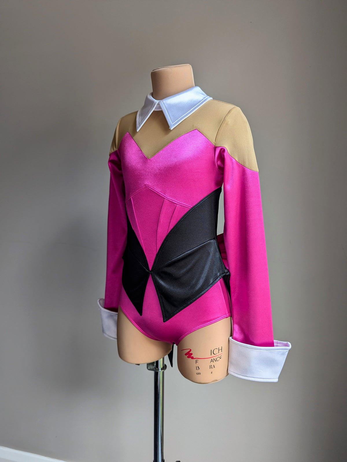 Showtime Tuxedo Leotard with Bow - Pink, Black & White Satin