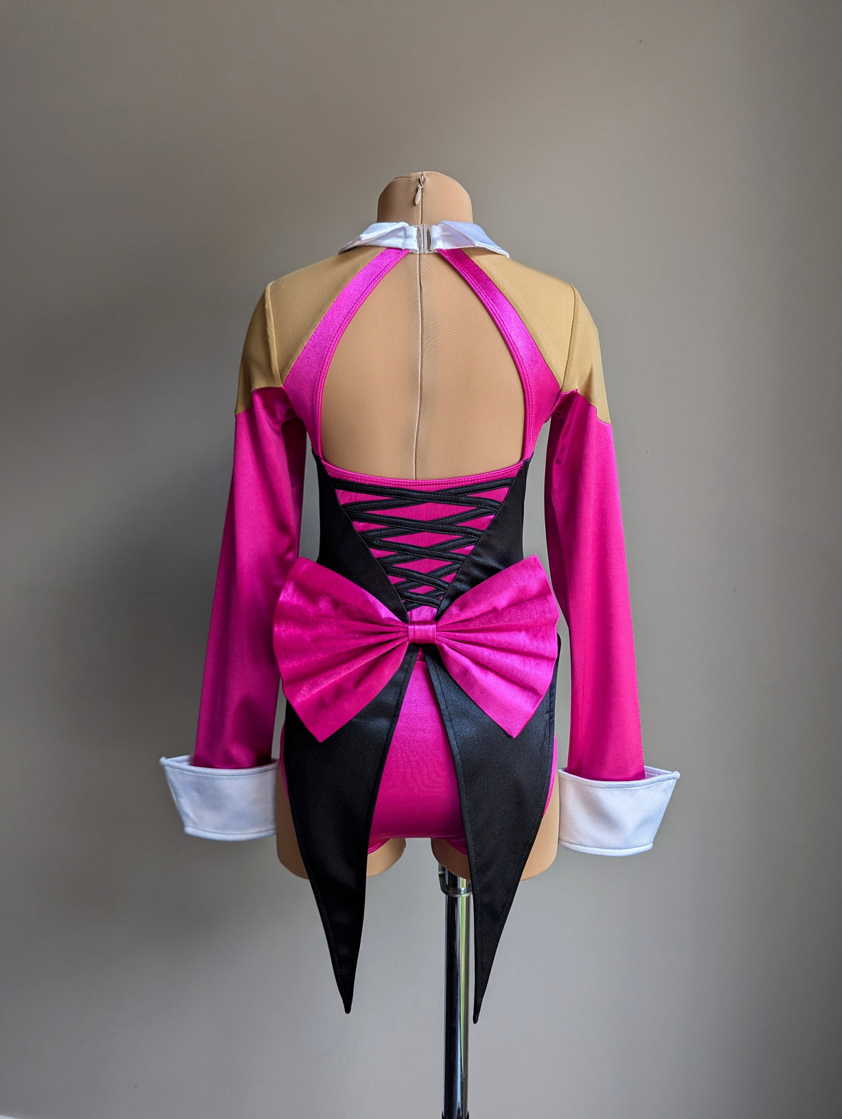 Showtime Tuxedo Leotard with Bow - Pink, Black & White Satin