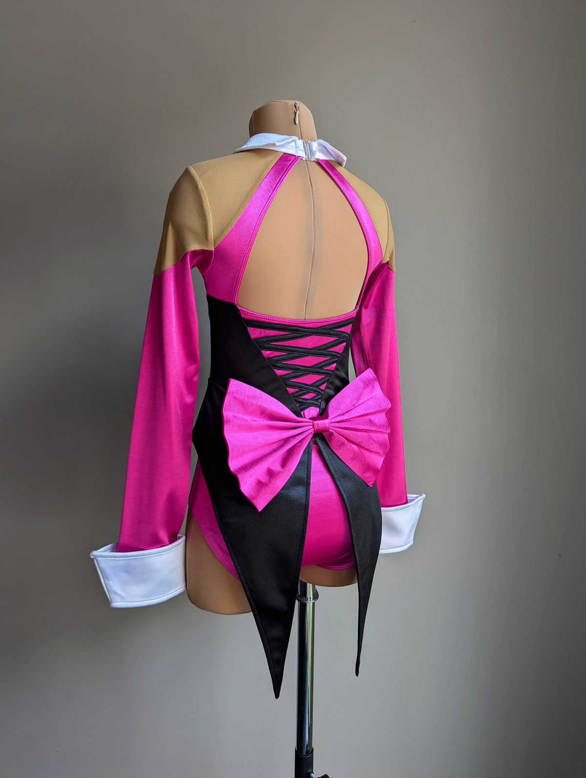 Showtime Tuxedo Leotard with Bow - Pink, Black & White Satin