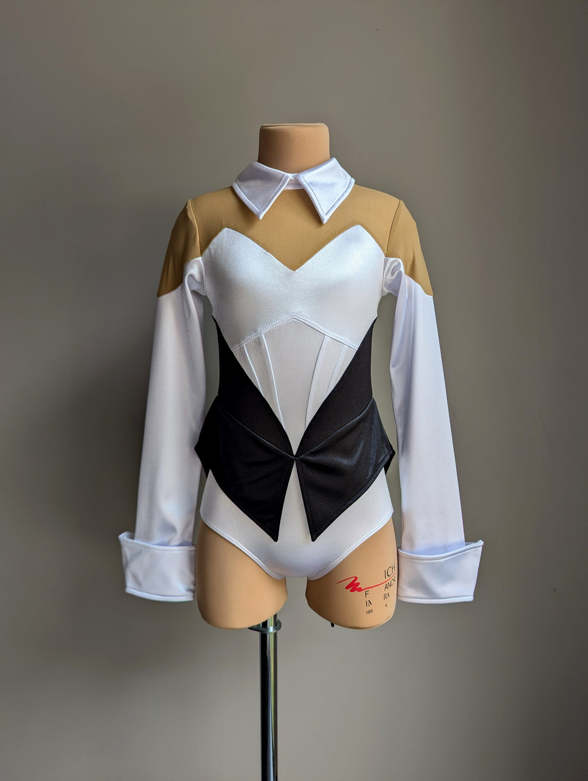 Showtime Tuxedo Leotard - Black & White Satin