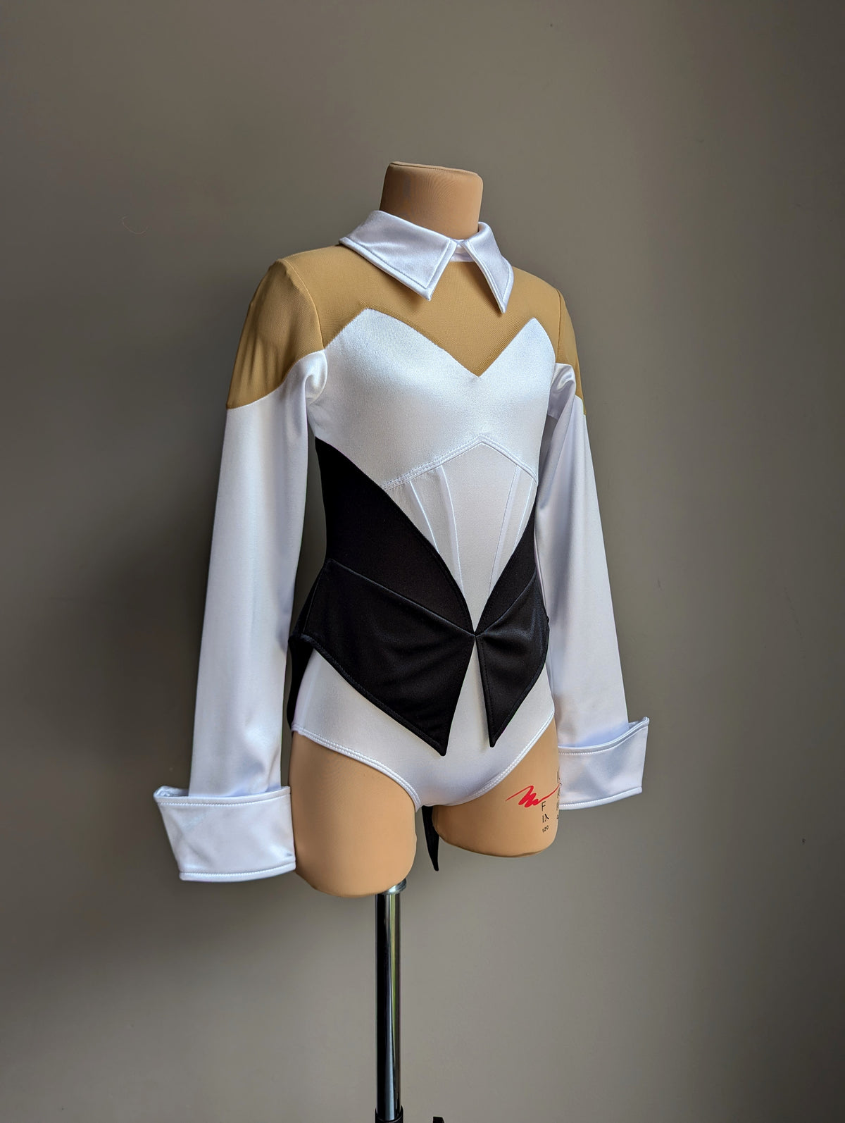 Showtime Tuxedo Leotard - Black & White Satin