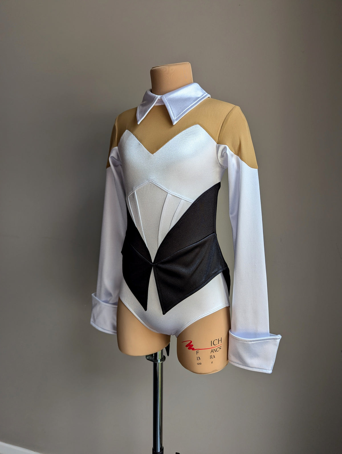 Showtime Tuxedo Leotard - Black & White Satin