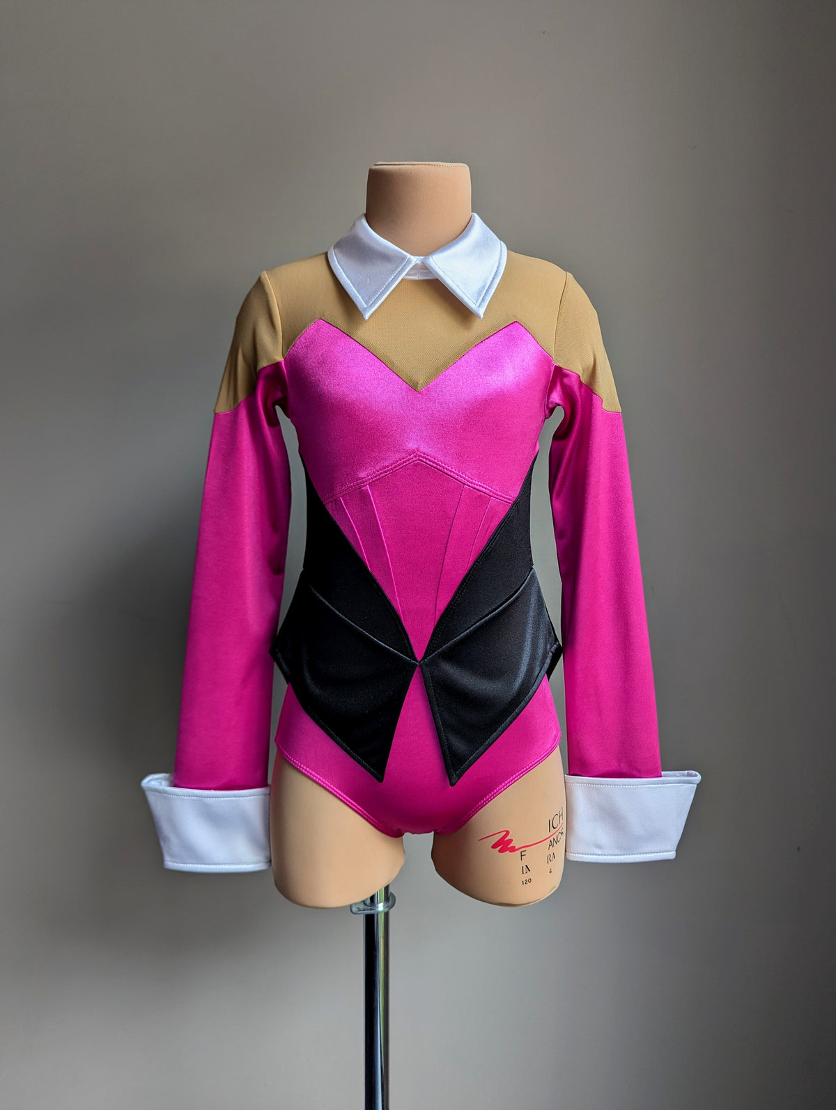 Showtime Tuxedo Leotard - Pink, Black & White Satin