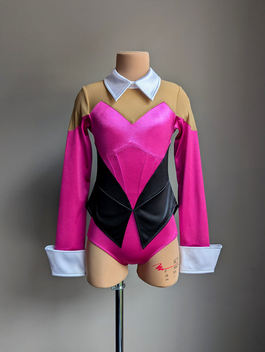 Showtime Tuxedo Leotard - Pink, Black & White Satin 