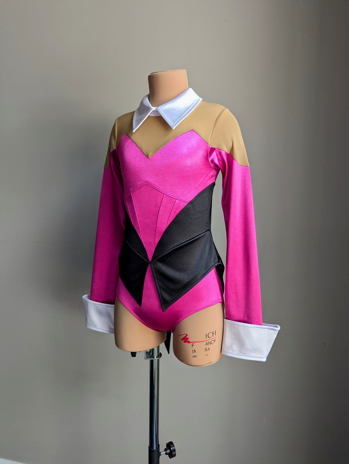 Showtime Tuxedo Leotard - Pink, Black & White Satin
