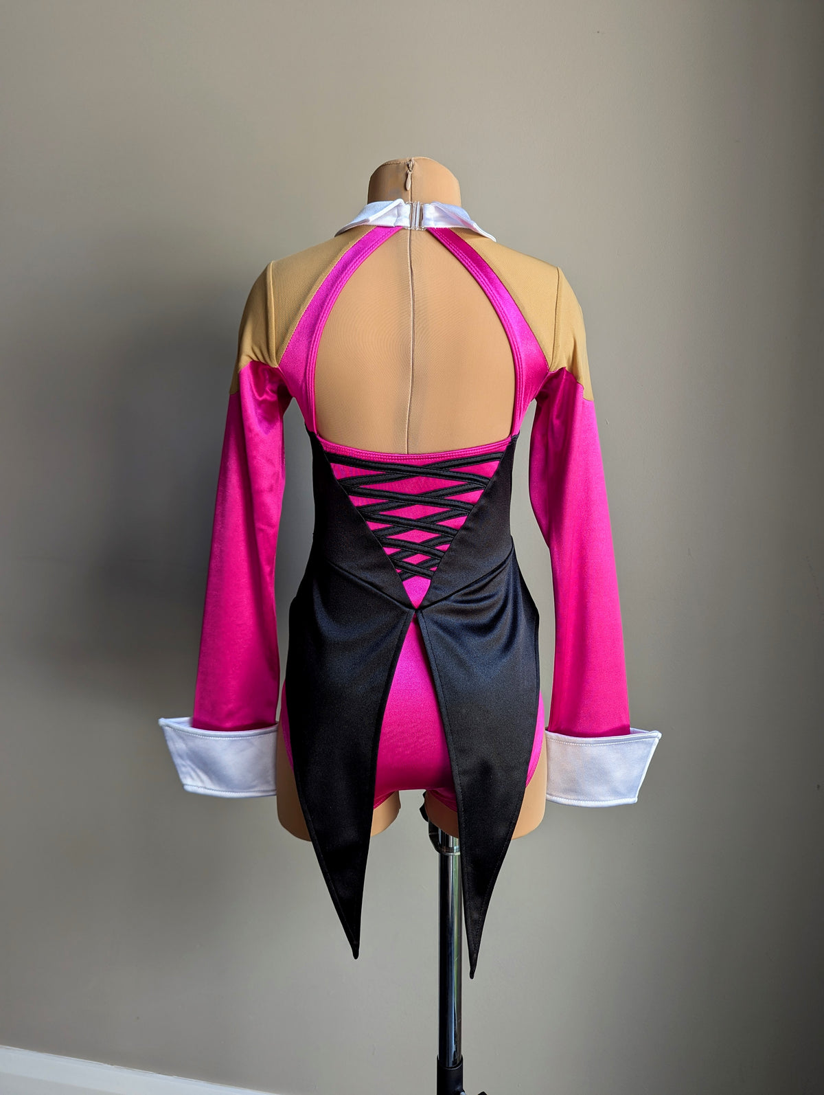 Showtime Tuxedo Leotard - Pink, Black & White Satin