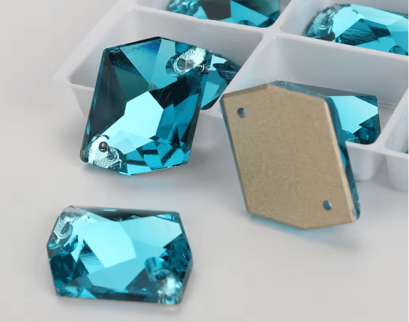 Ultra premium Aquamarine Glass Squashed Square Rhinestones & Flatbacks