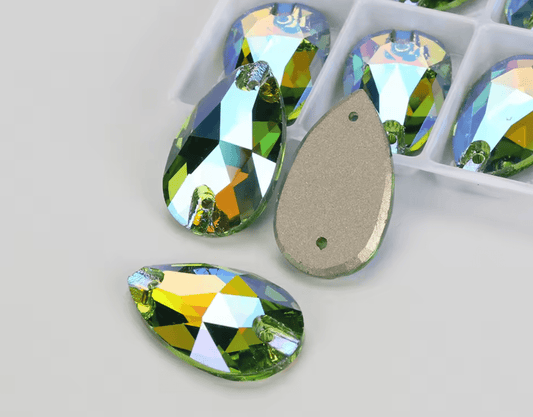 Ultra Premium Peridot AB Glass Teardrop Rhinestones & Flatbacks
