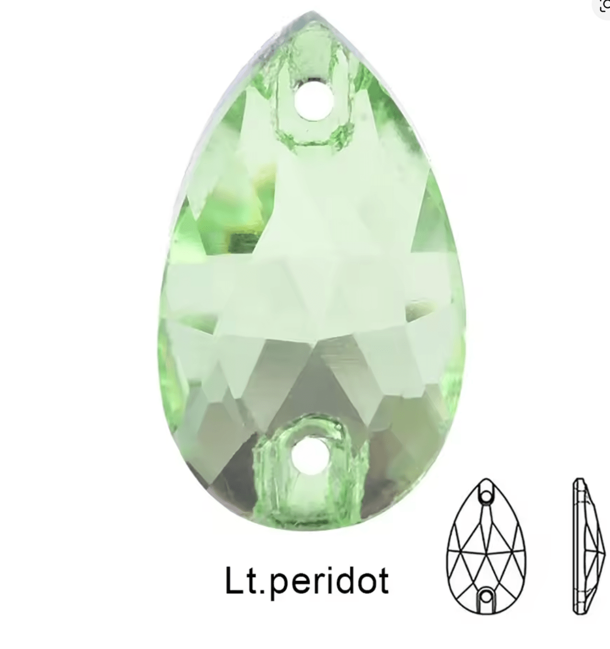 Standard Peridot Glass Teardrop Rhinestones & Flatbacks
