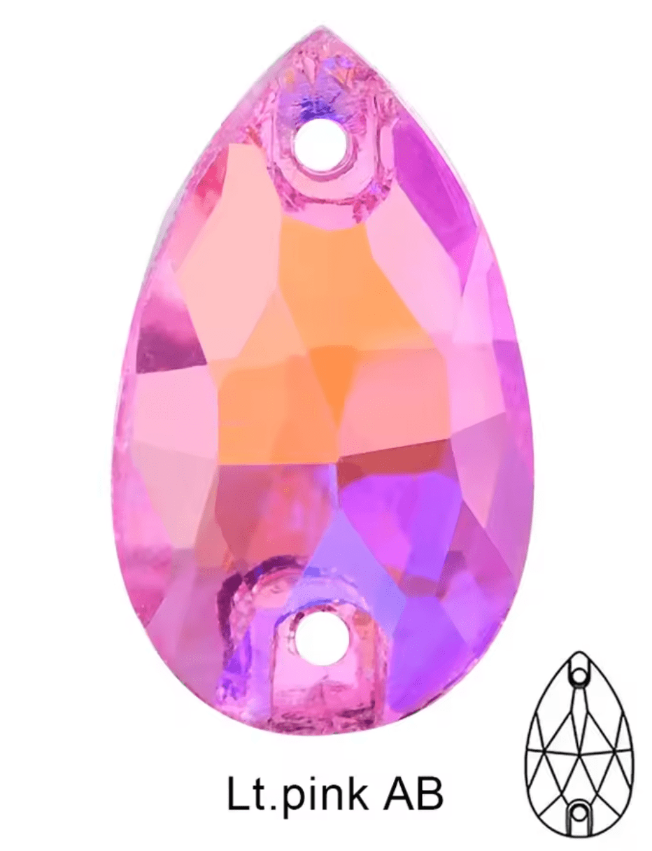 Standard Light Pink AB Glass Teardrop Rhinestones & Flatbacks