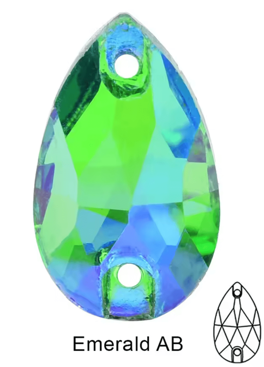 Standard Emerald AB Glass Teardrop Rhinestones & Flatbacks