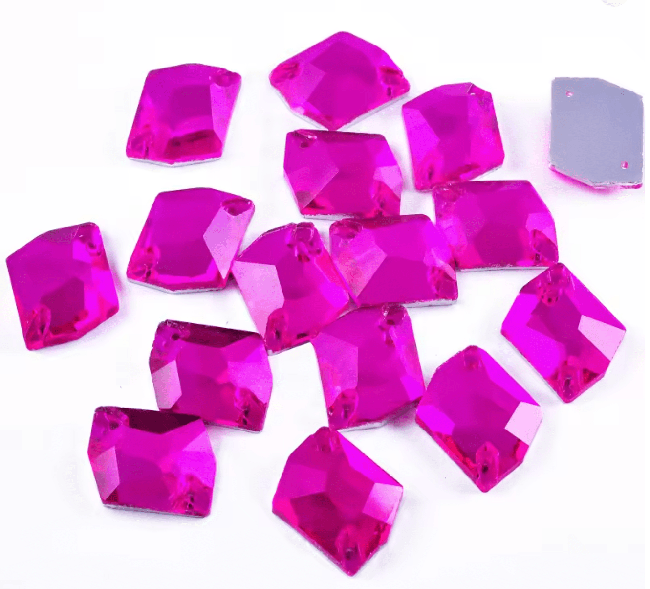 Standard Hot Pink Glass Squashed Square Rhinestones & Flatbacks