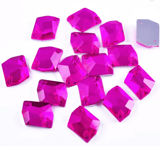 Standard Hot Pink Glass Squashed Square Rhinestones & Flatbacks