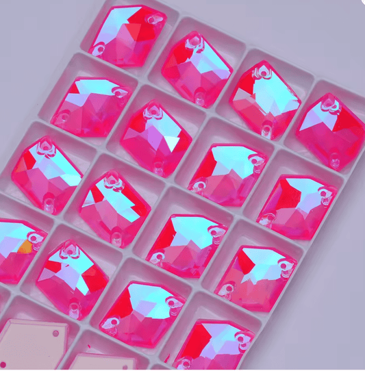 Pink Delite Glass Squashed Square Rhinestones & Flatbacks