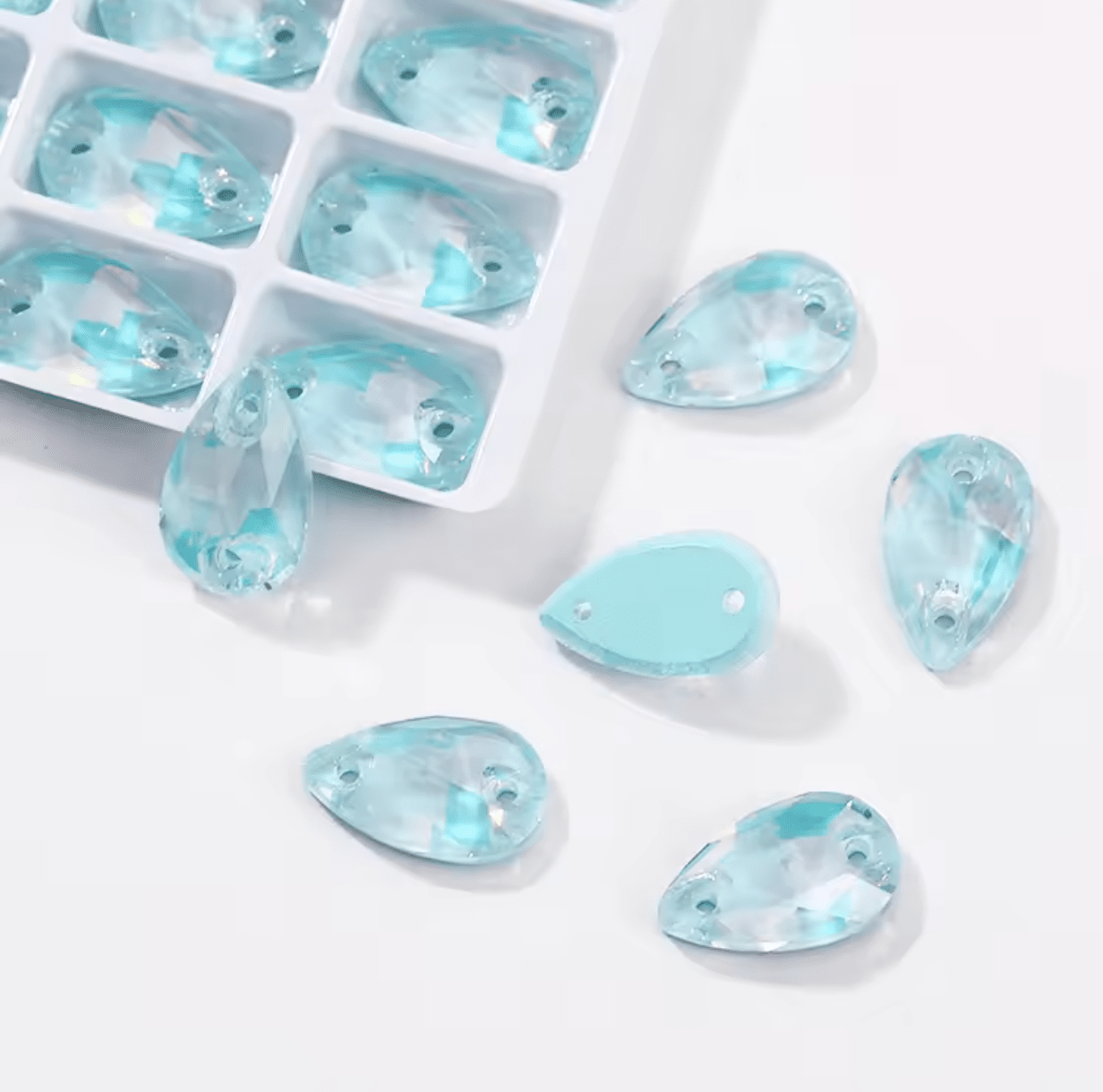 Aquamarine Delite Glass Teardrop Rhinestones & Flatbacks