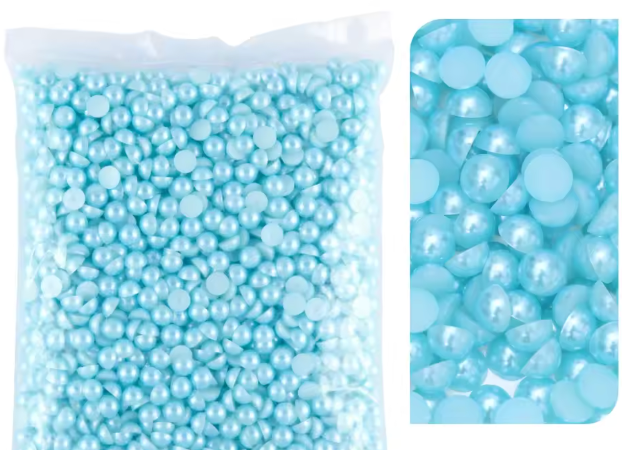 Matt Aqua Flatback Pearls Rhinestones & Flatbacks