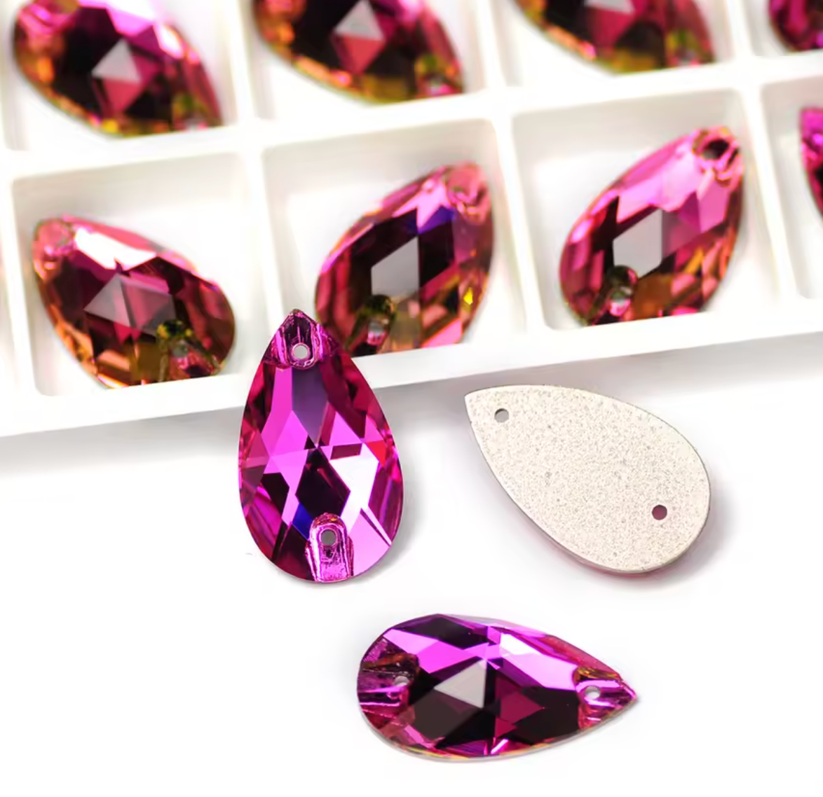 Premium Ultra Glass Hot Pink Tear Drop Rhinestones & Flatbacks