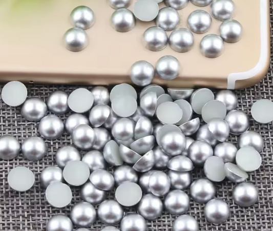 Light Silver Matt Flatback Pearls Rhinestones & Flatbacks