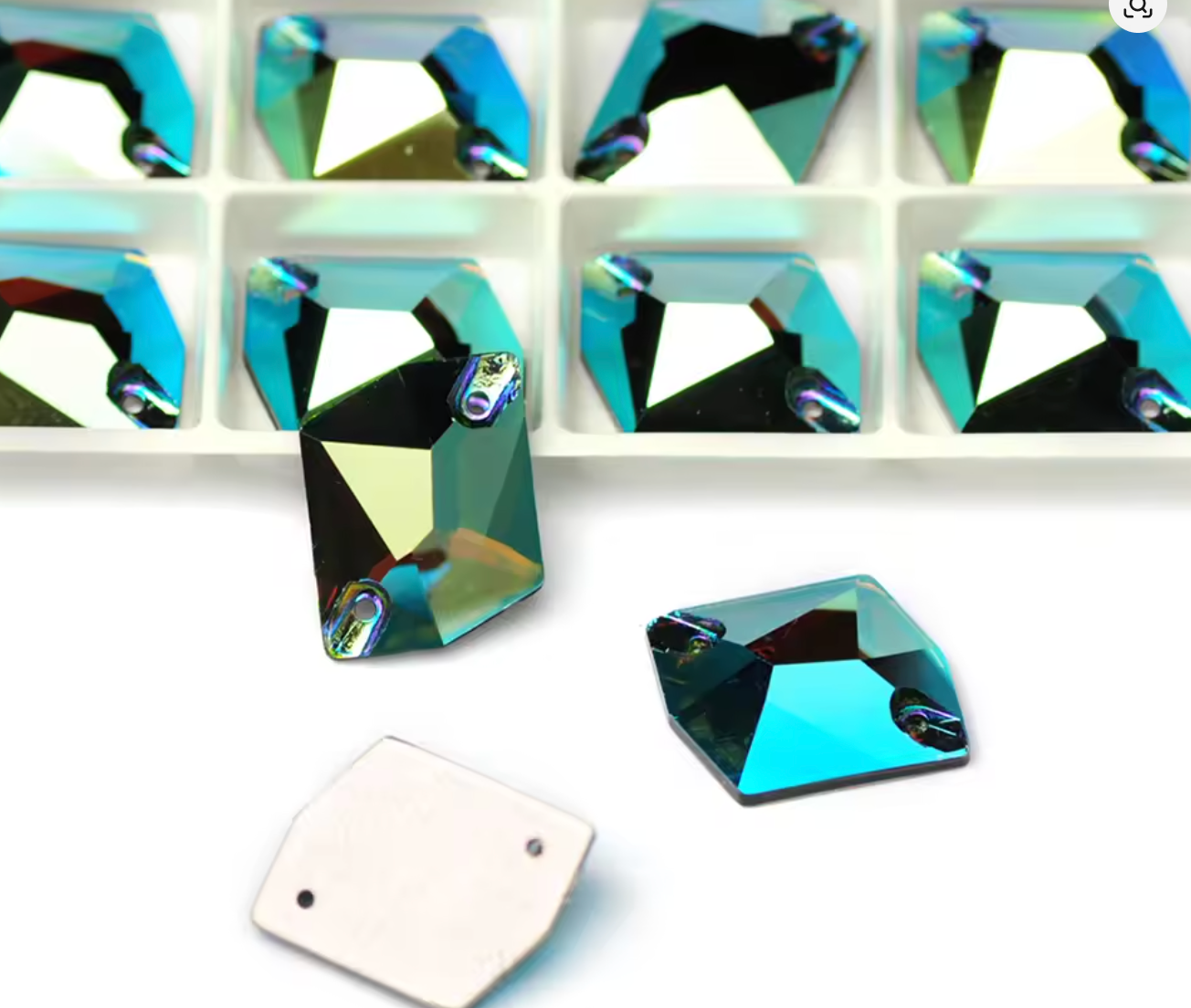 Premium Emerald AB Glass Squashed Square Rhinestones & Flatbacks