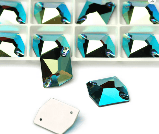 Premium Emerald AB Glass Squashed Square Rhinestones & Flatbacks