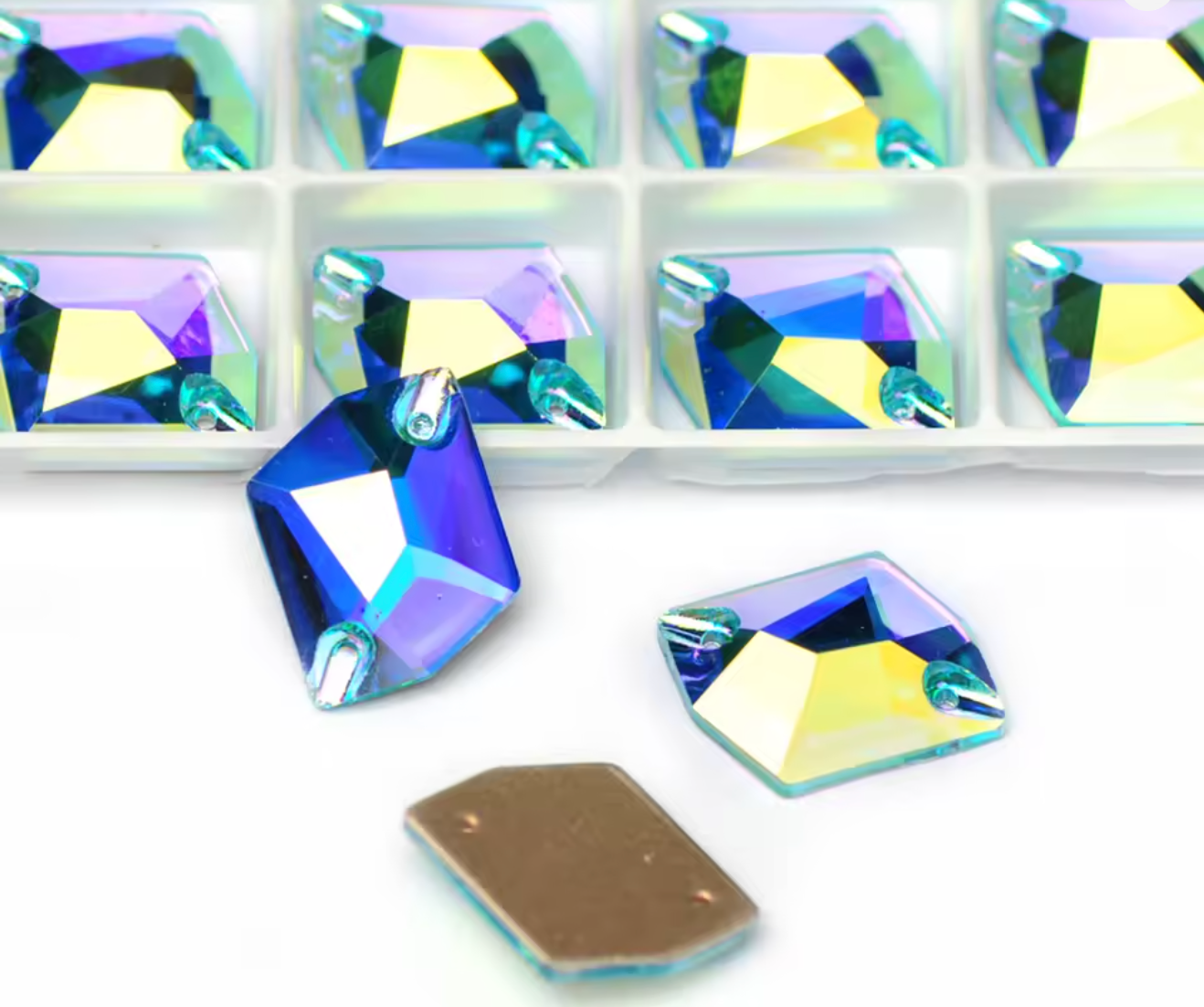 Premium Aquamarine AB Deluxe Glass Squashed Square Rhinestones & Flatbacks