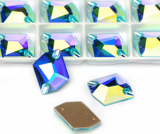 Premium Aquamarine AB Deluxe Glass Squashed Square Rhinestones & Flatbacks
