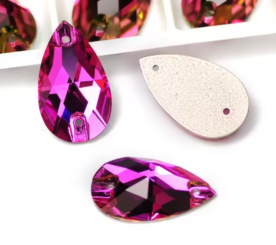 Premium Magenta Glass Teardrop Rhinestones & Flatbacks