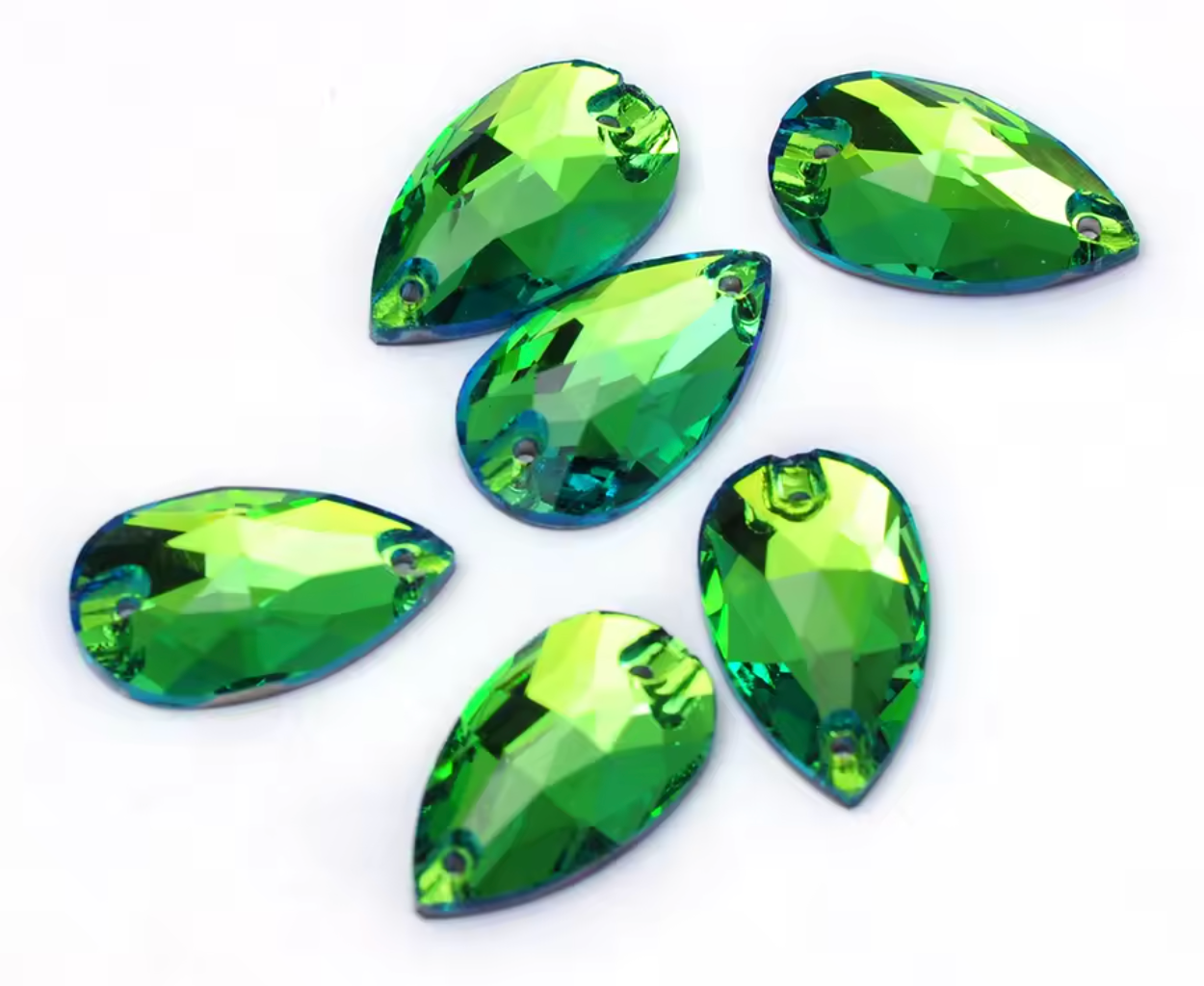 Premium Peridot Aurora Glass Teardrop Rhinestones & Flatbacks