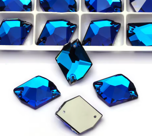 Premium Bermuda Blue Zircon Glass Squashed Square Rhinestones & Flatbacks