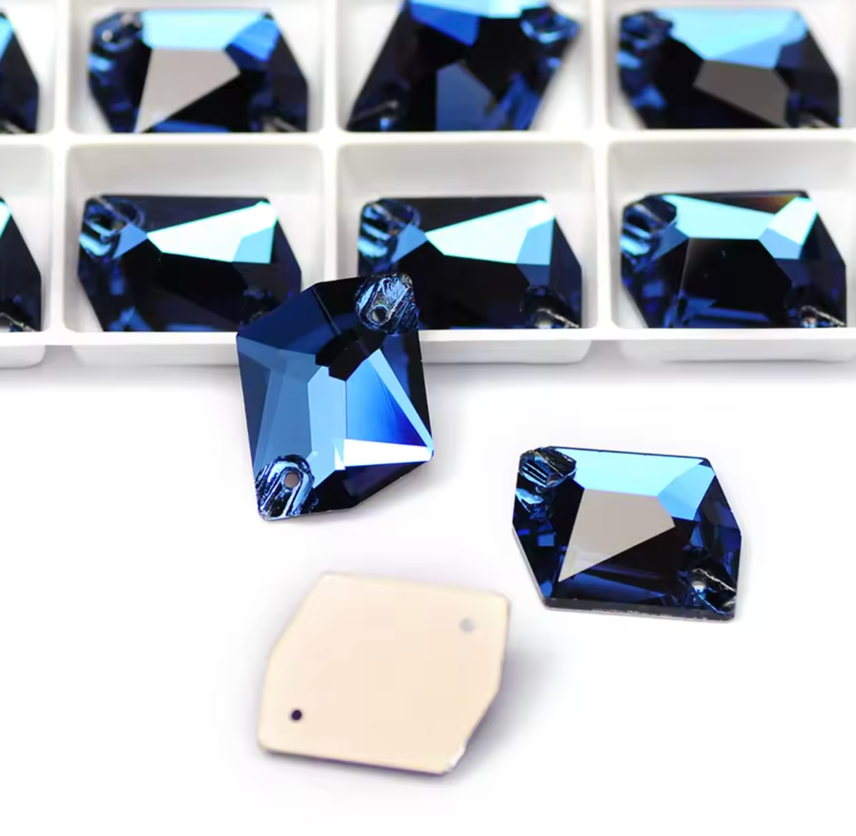 Premium Denim Glass Squashed Square Rhinestones & Flatbacks