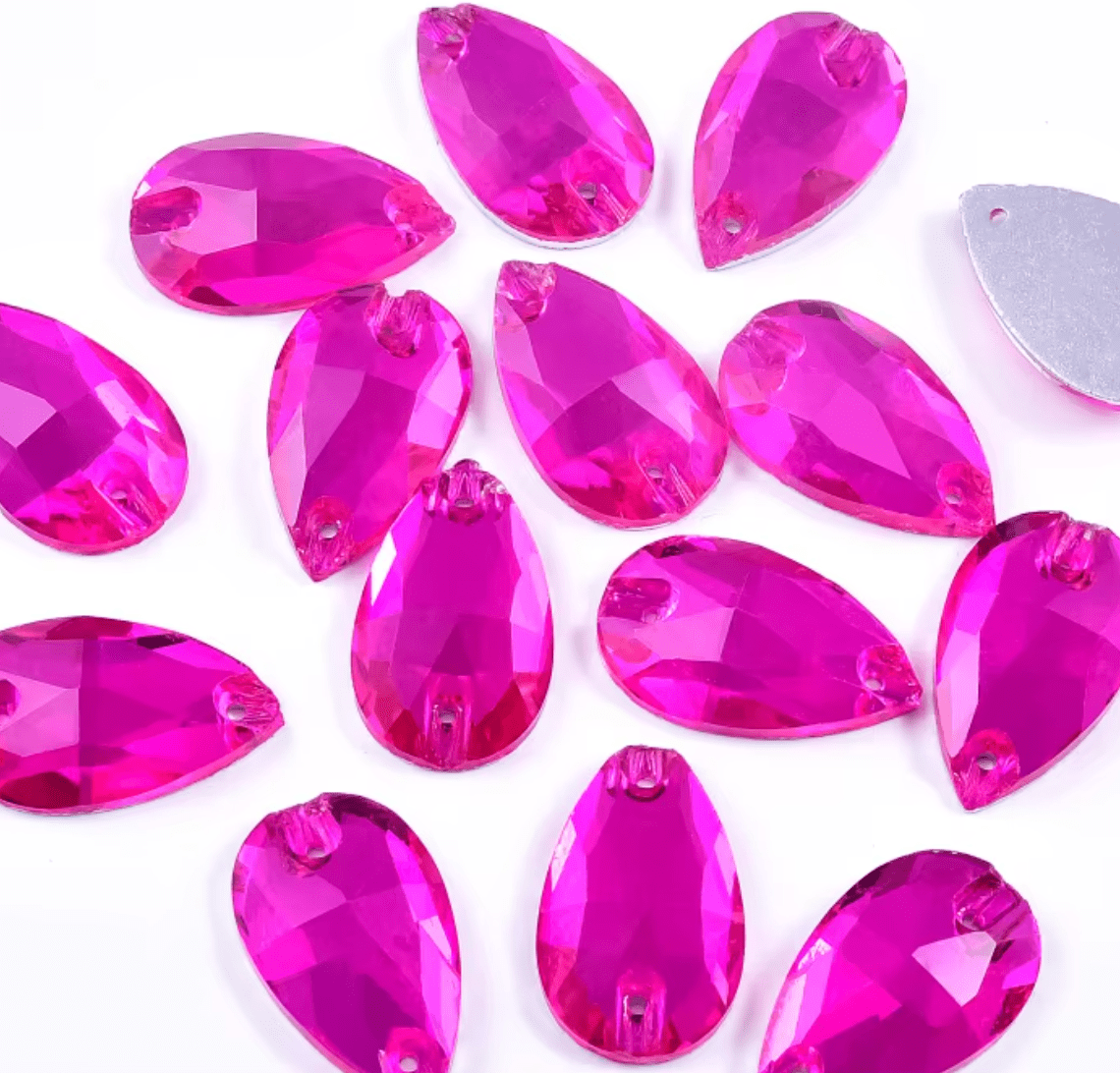 Standard Hot Pink Glass Teardrop Rhinestones & Flatbacks