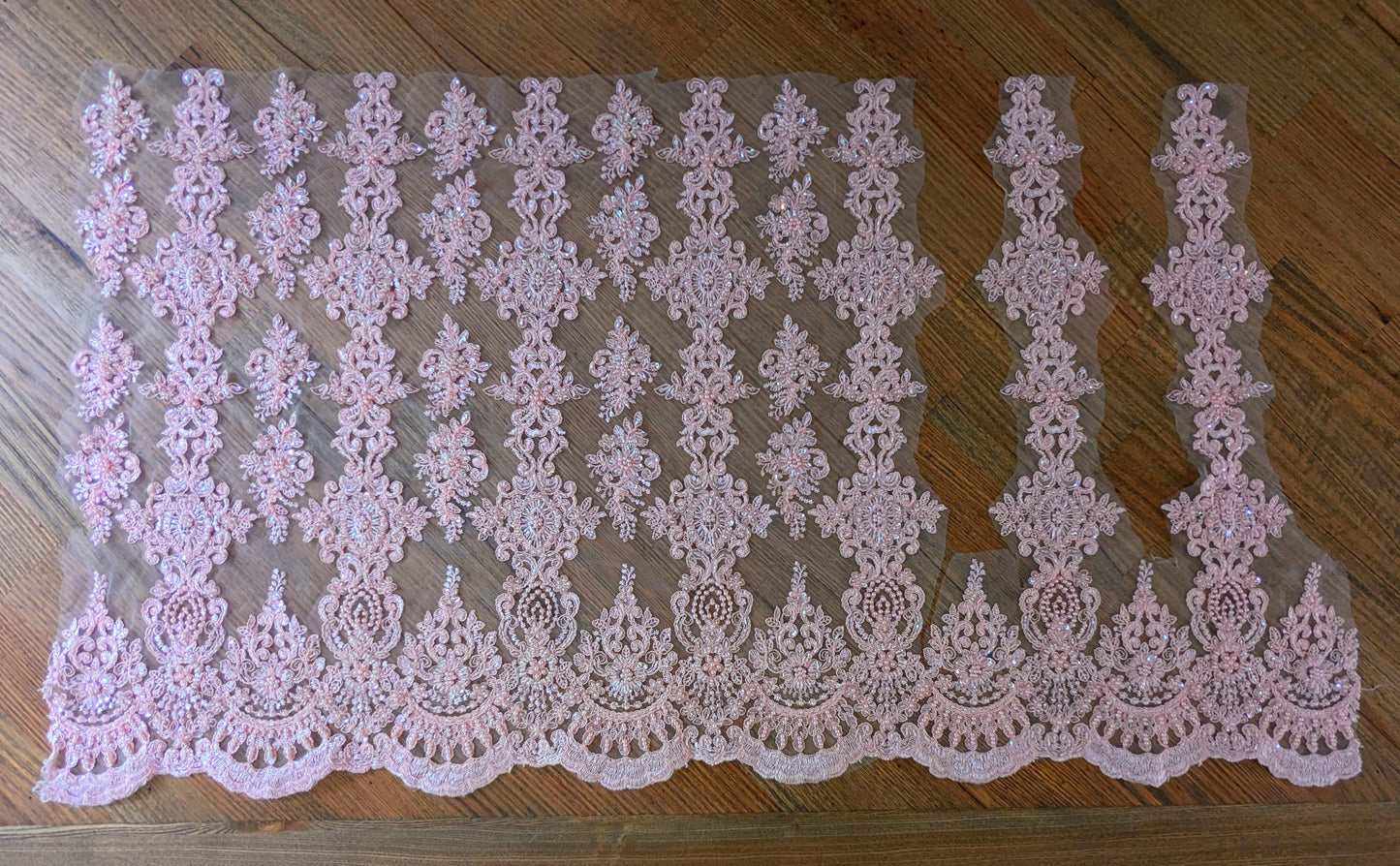 Baby Pink Embroidered & Beaded Lace Fabric - Dazzle Me Dancewear