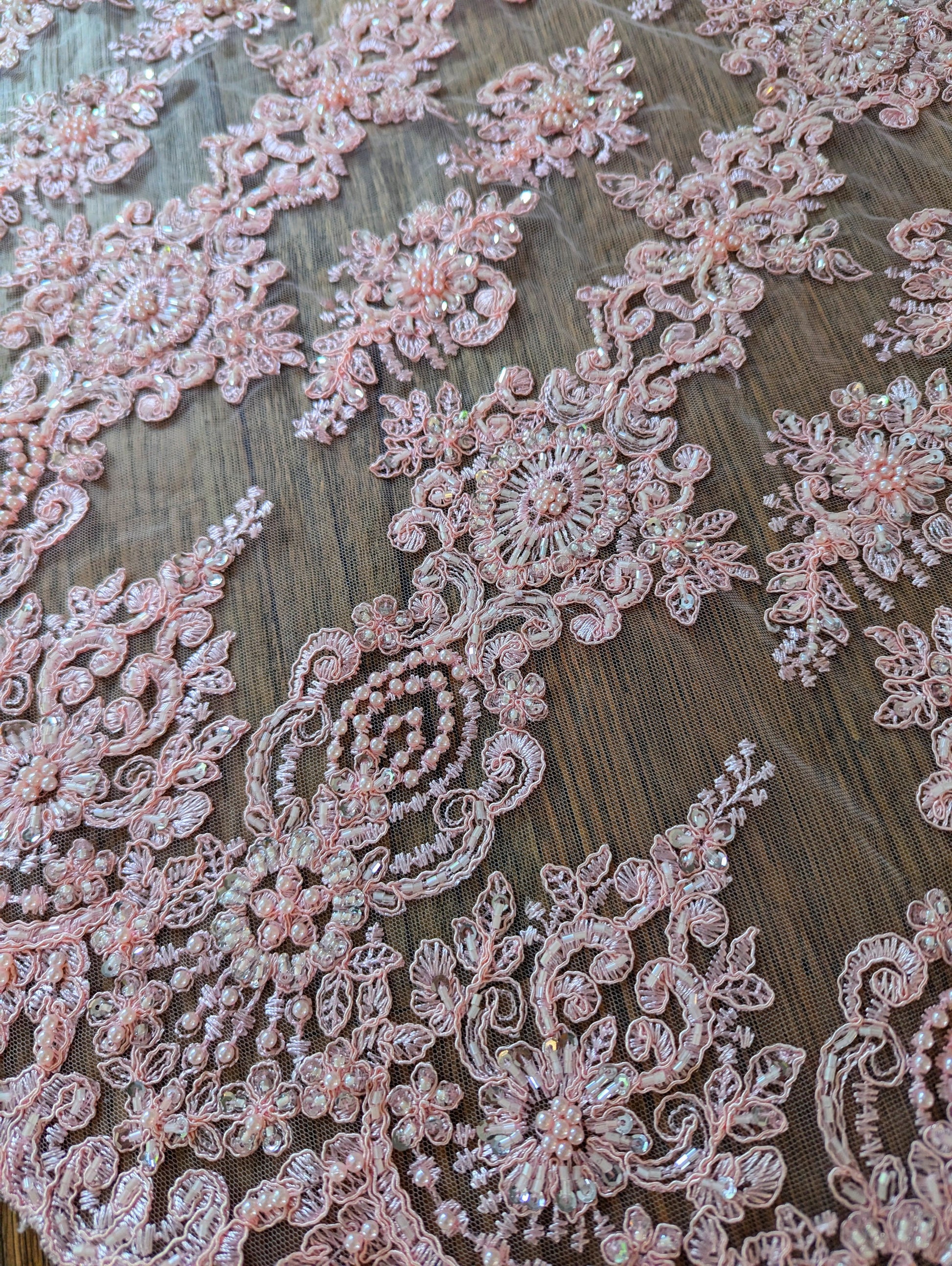 Baby Pink Embroidered & Beaded Lace Fabric - Dazzle Me Dancewear