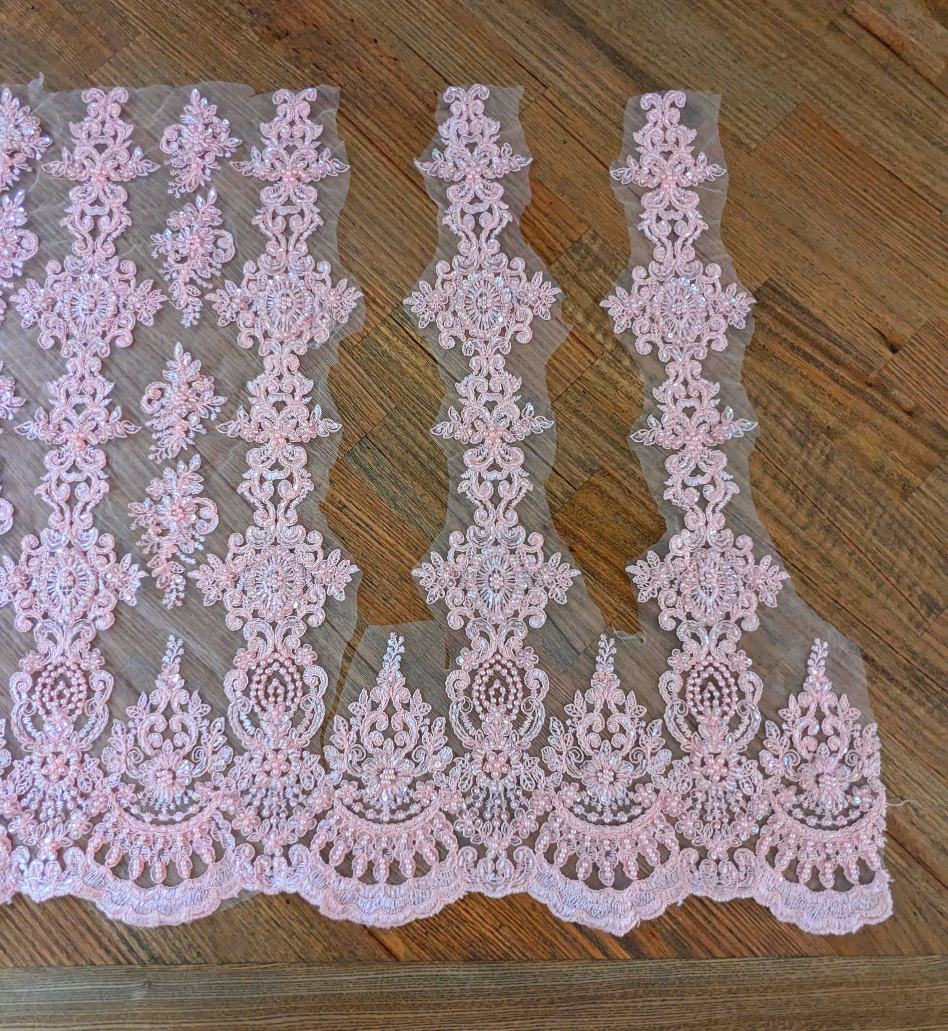 Baby Pink Embroidered & Beaded Lace Fabric - Dazzle Me Dancewear