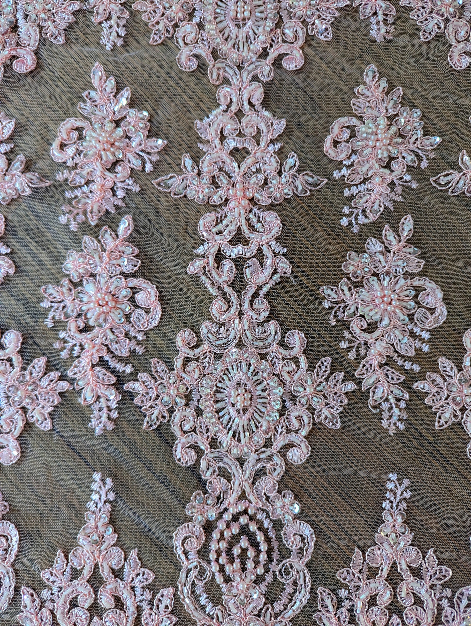 Baby Pink Embroidered & Beaded Lace Fabric - Dazzle Me Dancewear