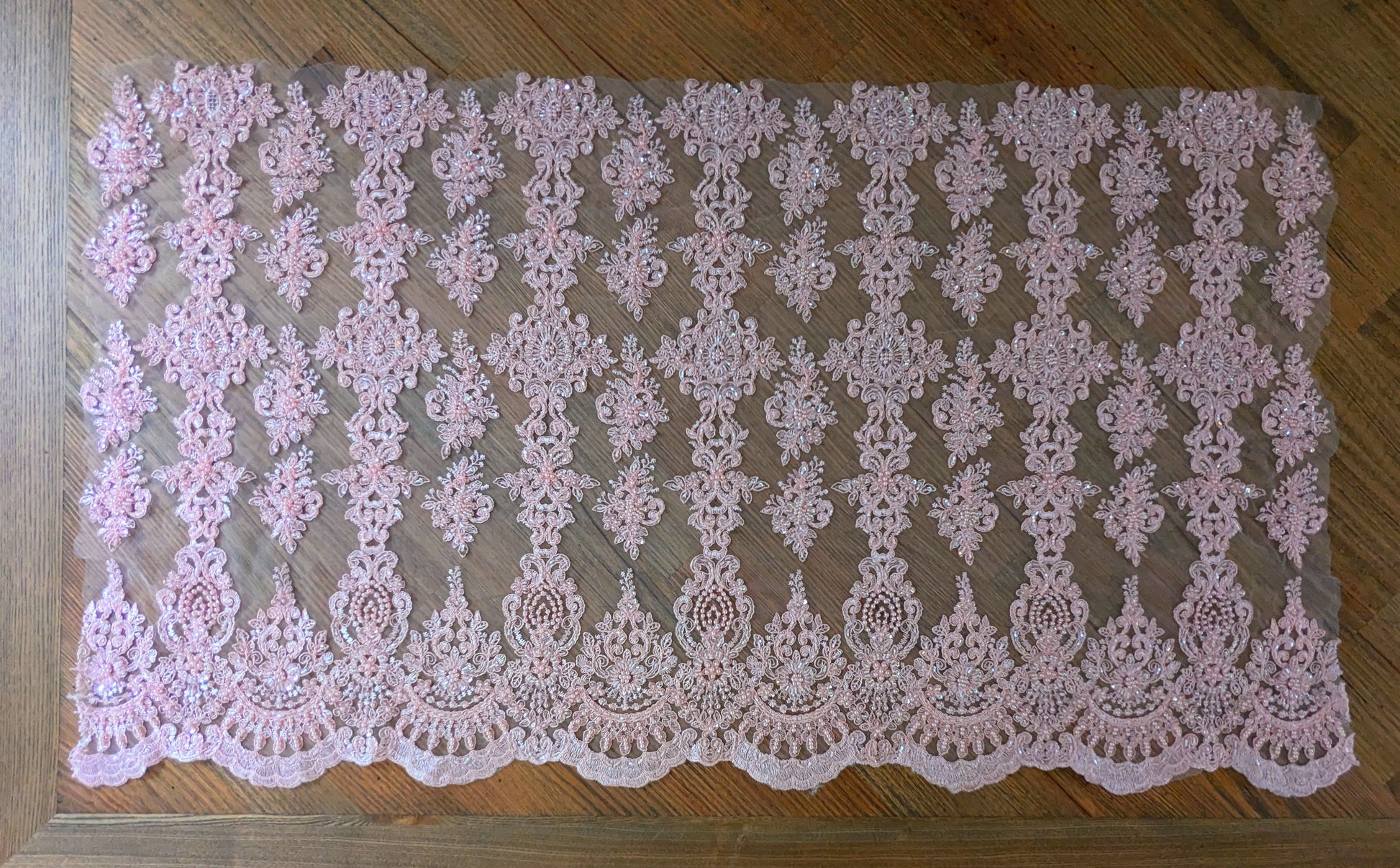 Baby Pink Embroidered & Beaded Lace Fabric - Dazzle Me Dancewear