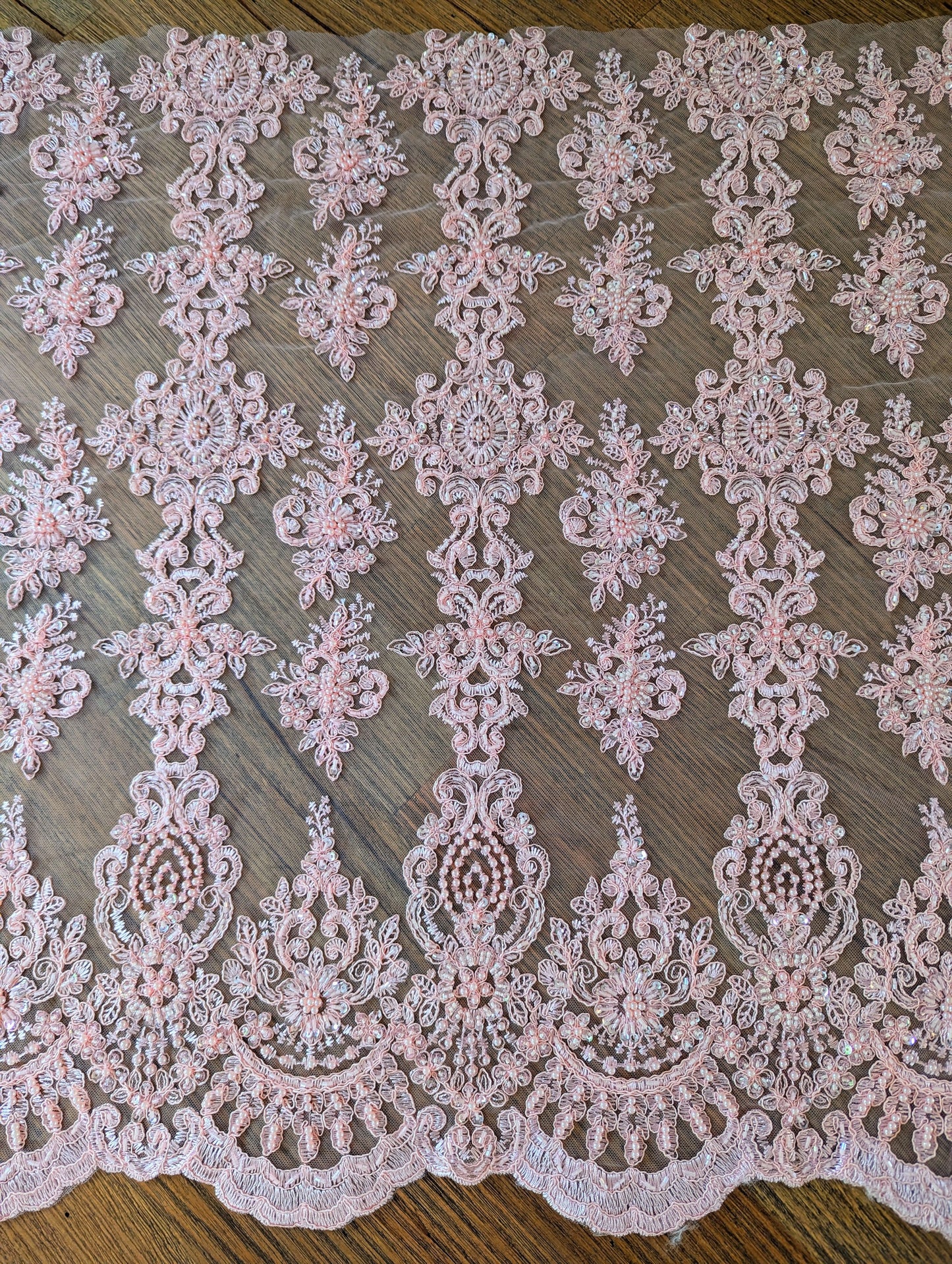 Baby Pink Embroidered & Beaded Lace Fabric - Dazzle Me Dancewear