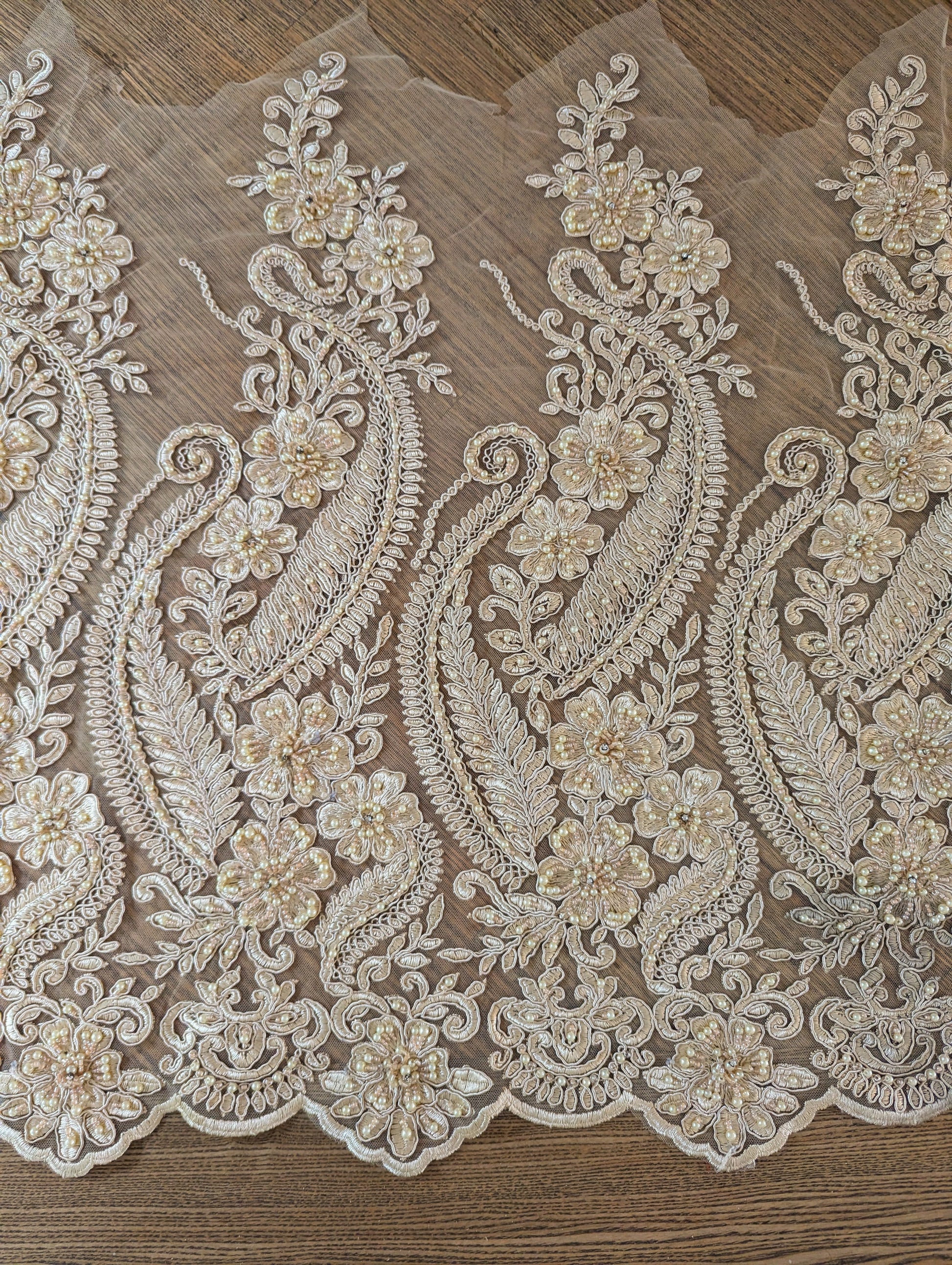 Golden Embroidered & Beaded Lace Fabric - 1m lots - Dazzle Me Dancewear